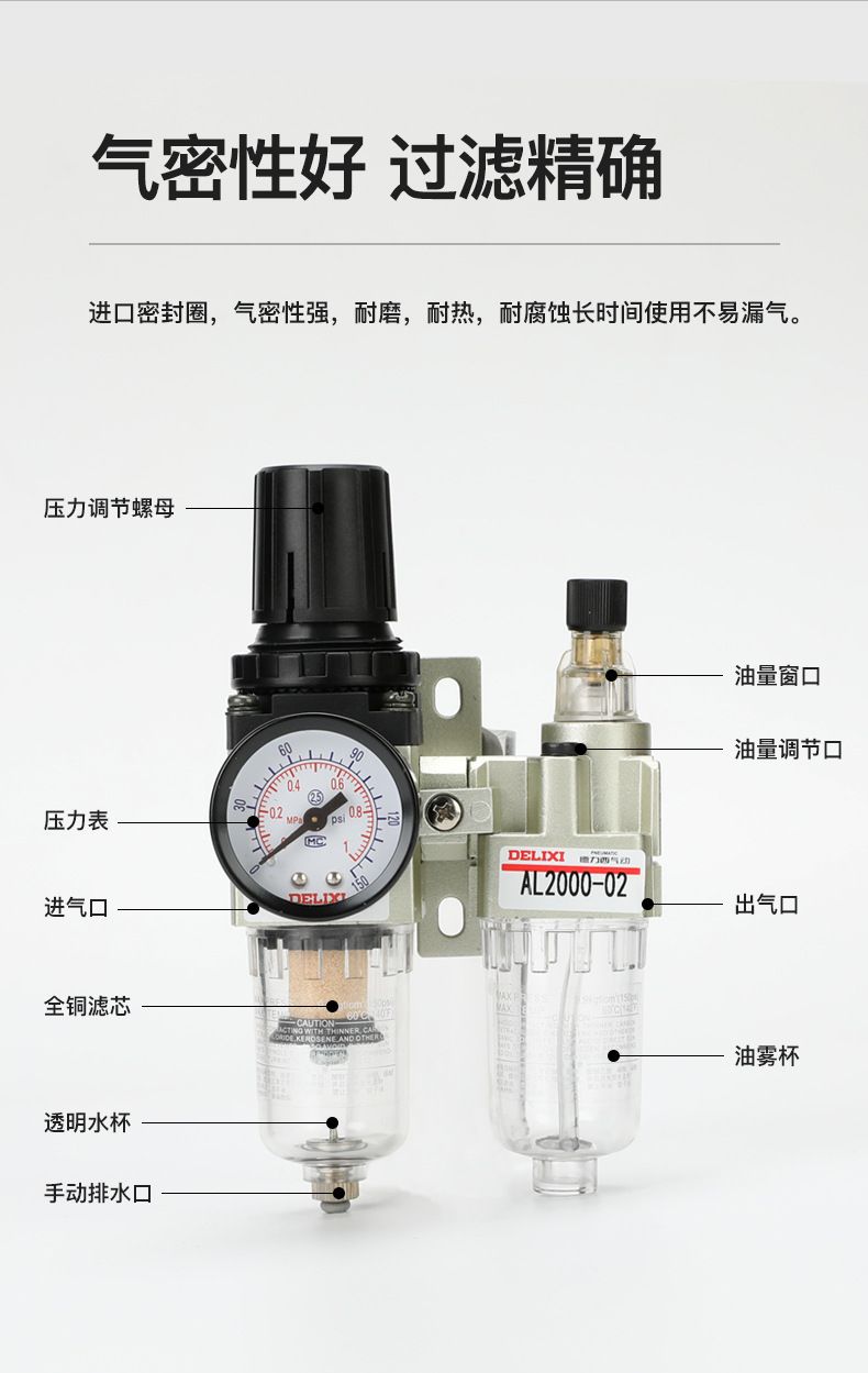 德力西AC2000-02氣源處理器 日本S型氣源處理元件 油水分離器減壓閥 空壓機空氣過濾器三聯(lián)件