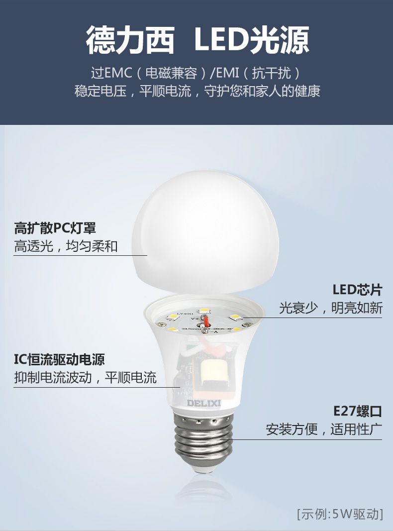 德力西LED燈泡 LED球泡節(jié)能家用超亮 E27大螺口LED球泡燈