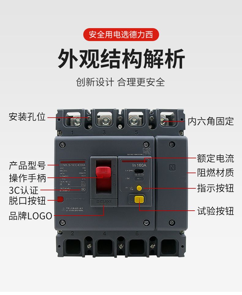 德力西CDM3LS塑殼漏電開關 漏電保護器3相4相 額定電流16A~800A 動作電流100/300/500mA可調 部分規(guī)格需要定貨